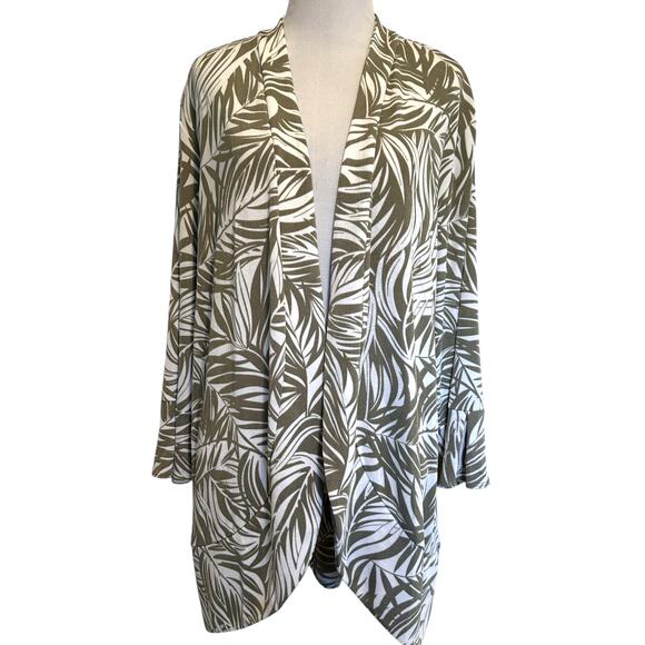Chico's Travelers Palm Print Jacket Size 2 (Womens Large) Sage Green Open Topper - Picture 1 of 7